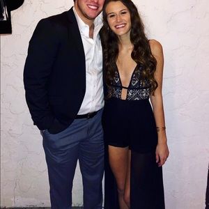 Charlotte Russe Black and Tan Maxi Romper Formal